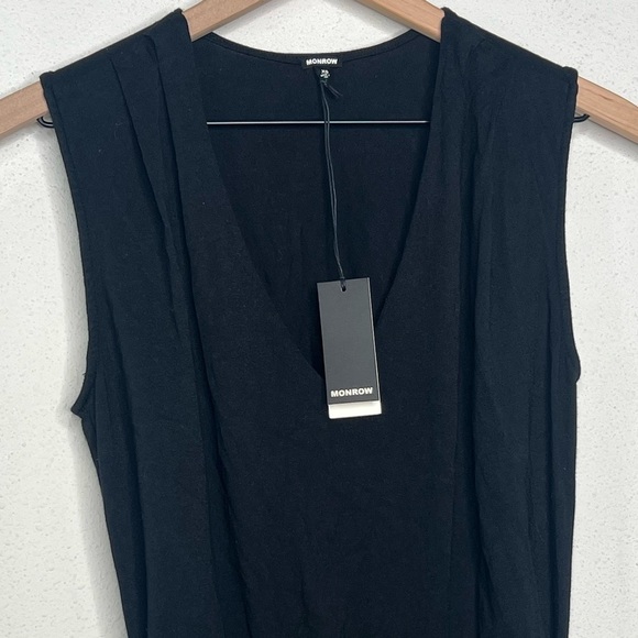 MONROW x Revolve Tucked Shoulder Shirred Dress, Black, size XS NWT - Picture 5 of 5
